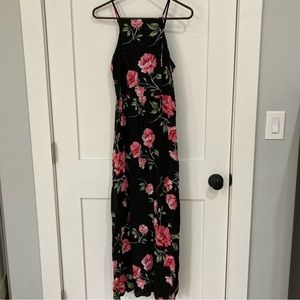 Large Black Maxi Dress with Pink Flowers